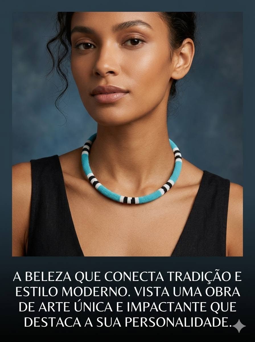 Colar Cobra Coral Kuikuro  Azul – Artesanato Indígena do Alto Xingu miniatura 2
