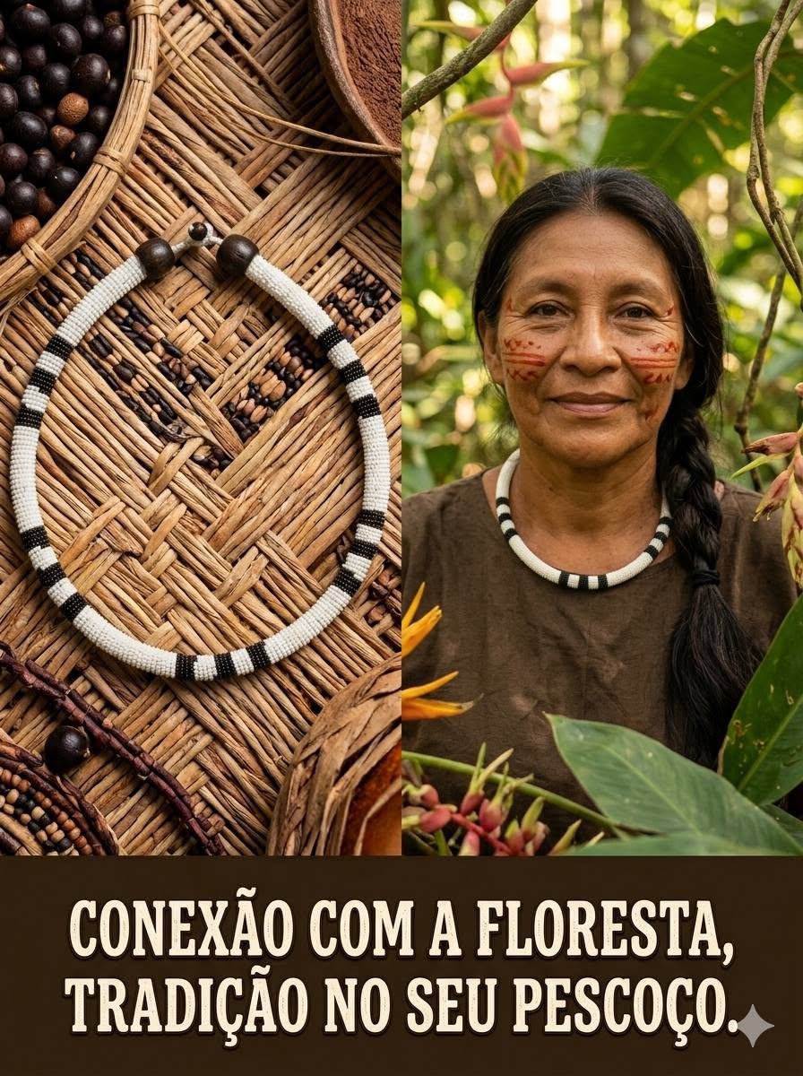 Colar Cobra Coral Kuikuro – Branco- Artesanato Indígena do Alto Xingu miniatura 2